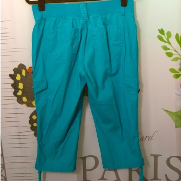 Gloria Vanderbilt Missy Teal Cargo Capris Size 4P Drawstrings Leg Elastic Waist - Picture 8 of 10